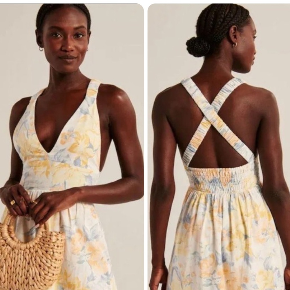 Abercrombie & Fitch Floral Mini Dress - Yellow and White